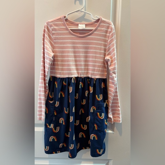 Hanna Andersson Mixie Long Sleeve striped rainbow pink cotton play dress 120/6 - Picture 2 of 5
